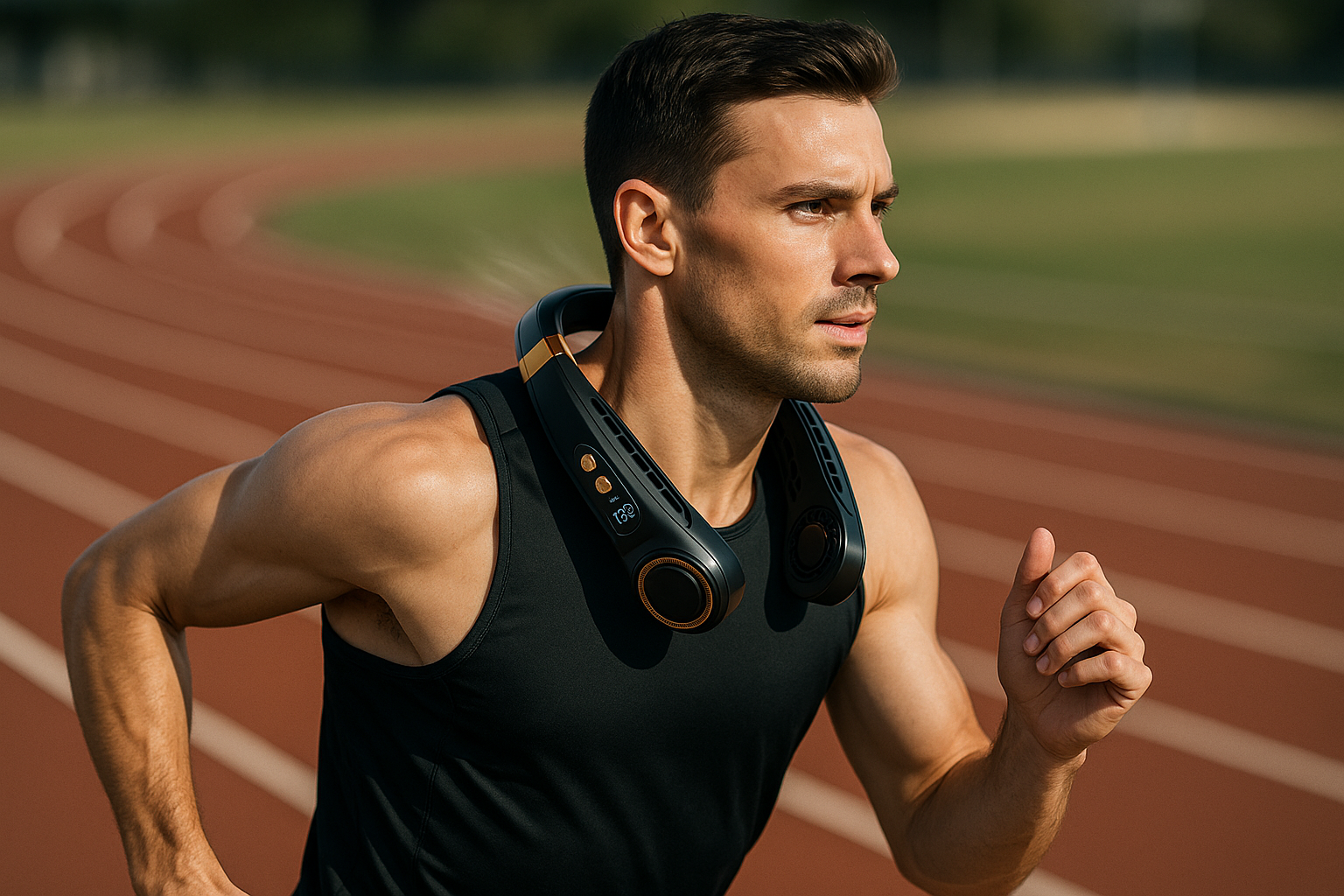 Coureur utilisant votre ventilateur cervical - ultra haute qualité