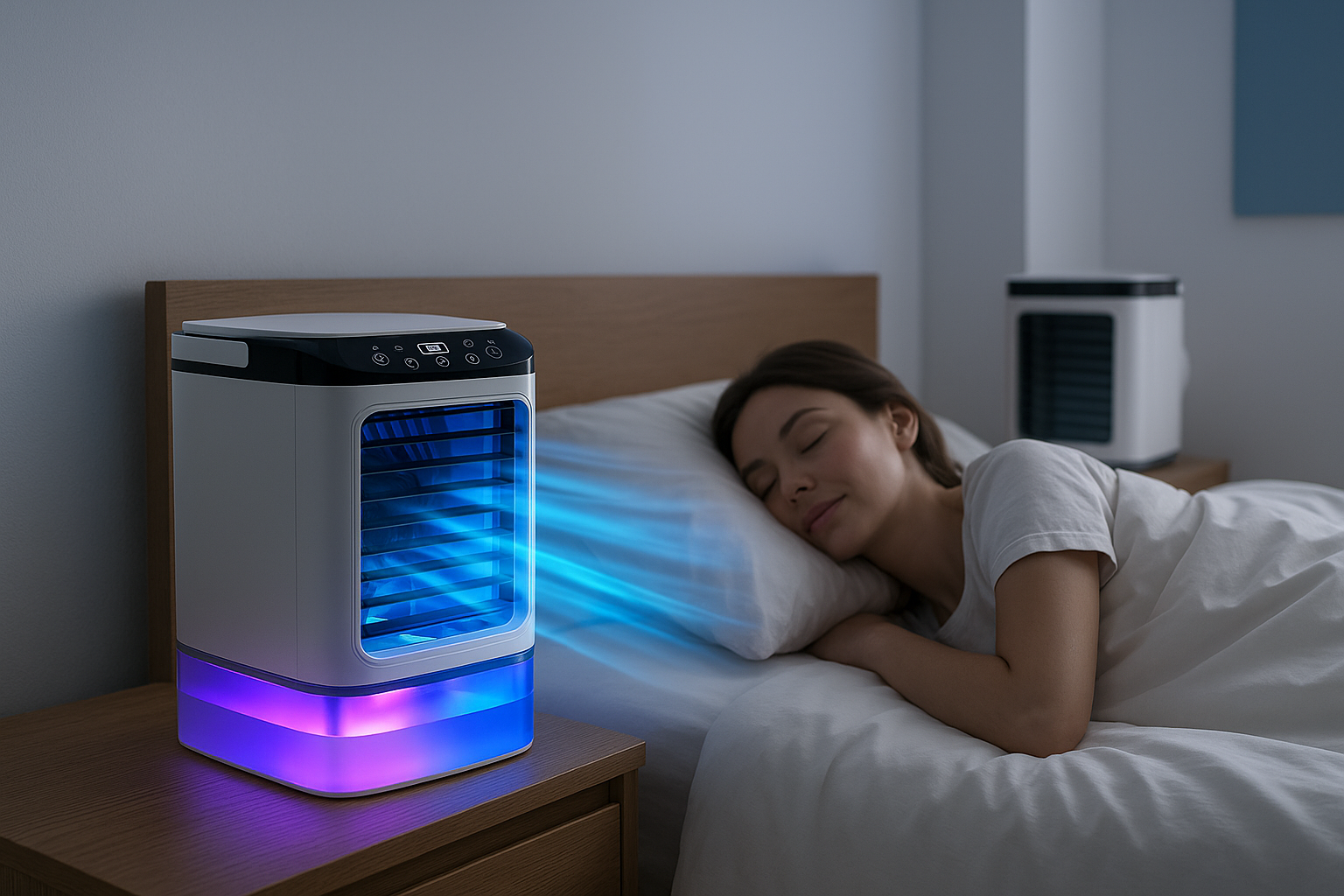 Image générée montrant vos ventilateurs dans une chambre moderne