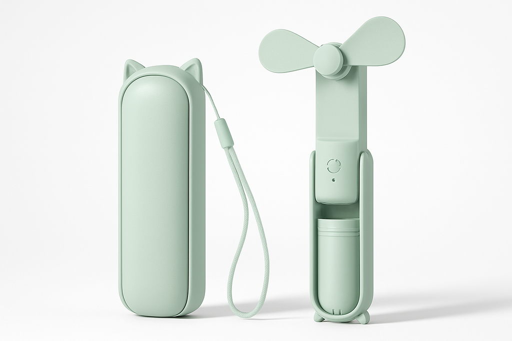 Ventilateur portable vert menthe avec design oreilles de chat