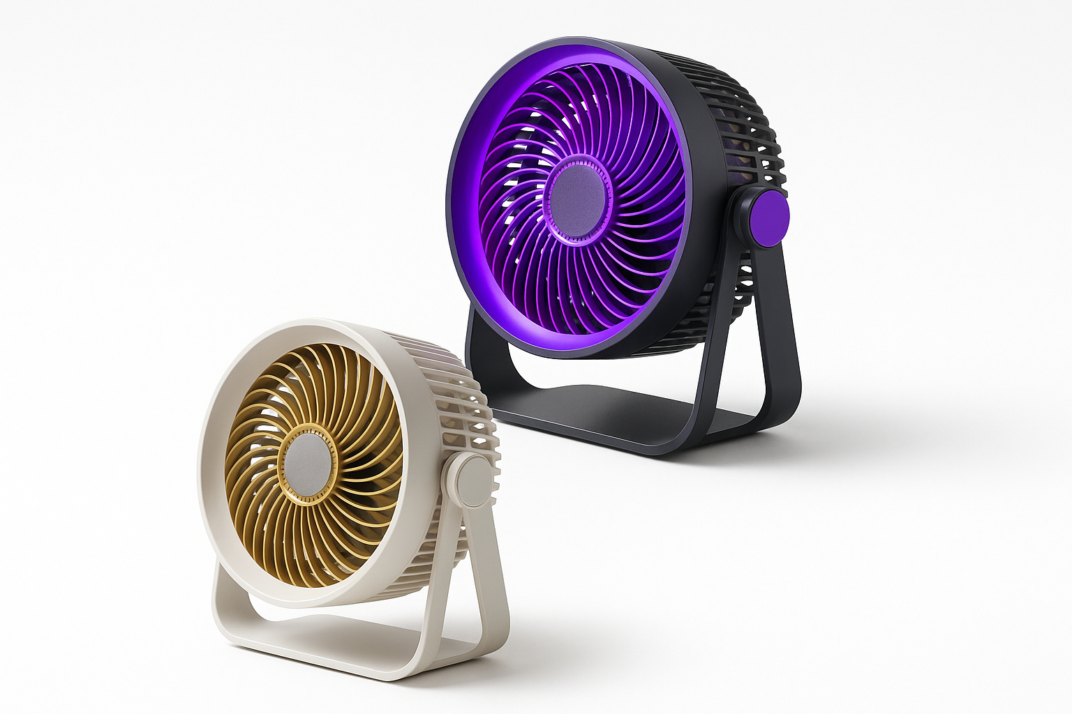 Ventilateurs de bureau - noir LED violet et blanc LED doré